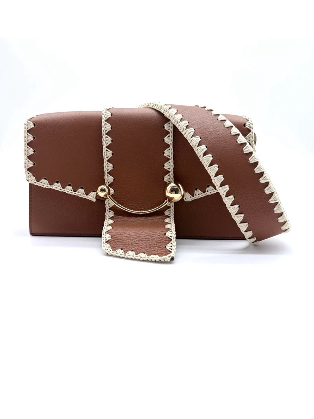 Strathberry Mini Crescent Crochet Trim Leather Shoulder Bag